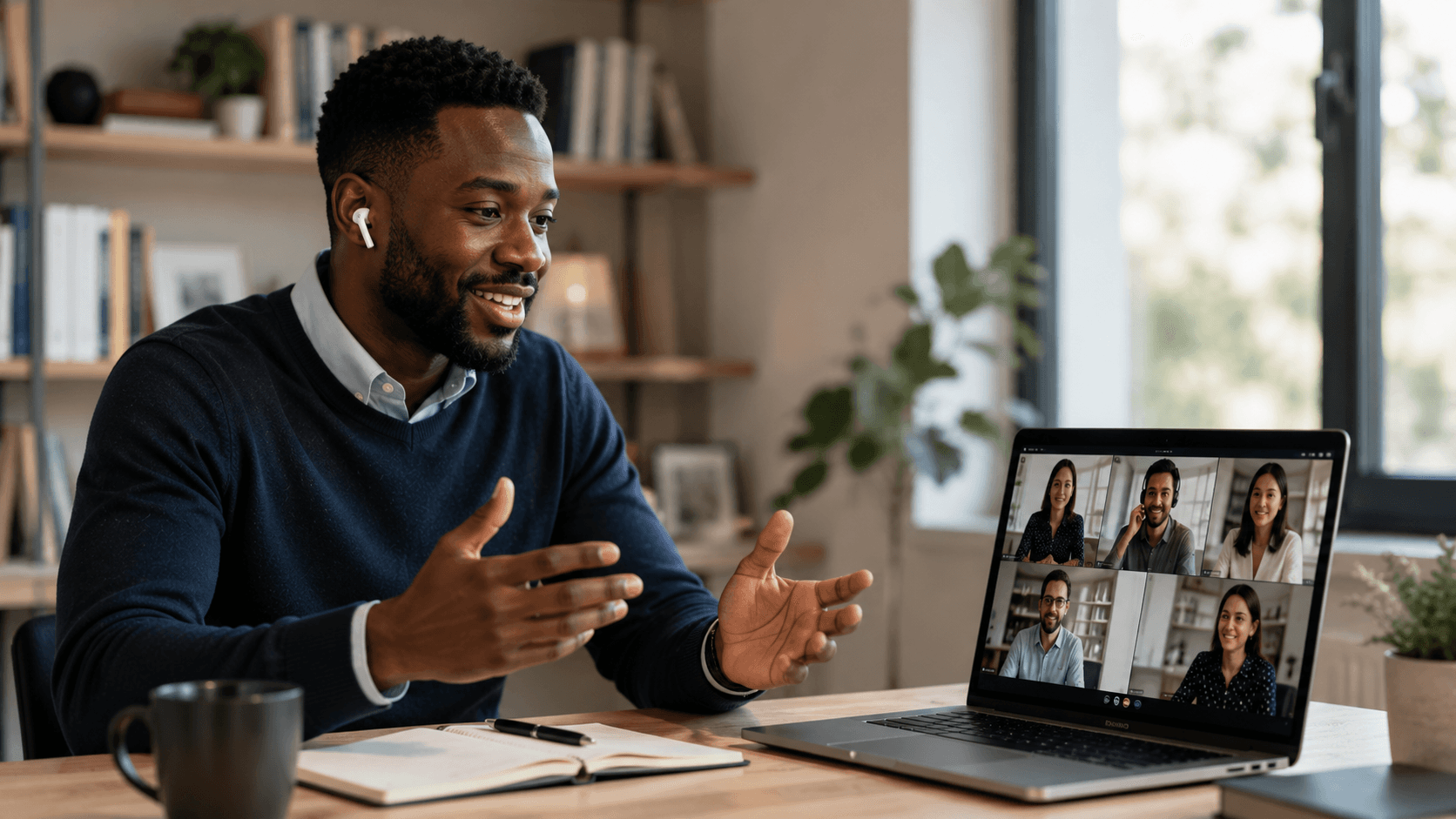 An engineer giving his standup update on a video call with his team